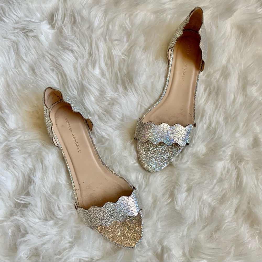 Loeffler Randall Lina open toe holographic sparkle flats size 9